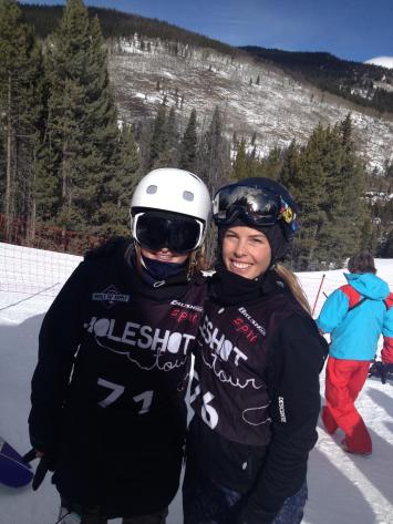 Amber Nelson, left, takes a photo with Olympic snowboarder Torah Bright of Australia at the Hole Shot tour last week at Copper Mountain, Colo. Photo courtesy of Zella Nelson